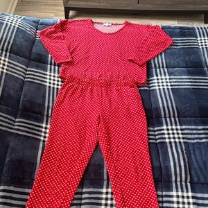 Loft White and Red Heart Pajama Set